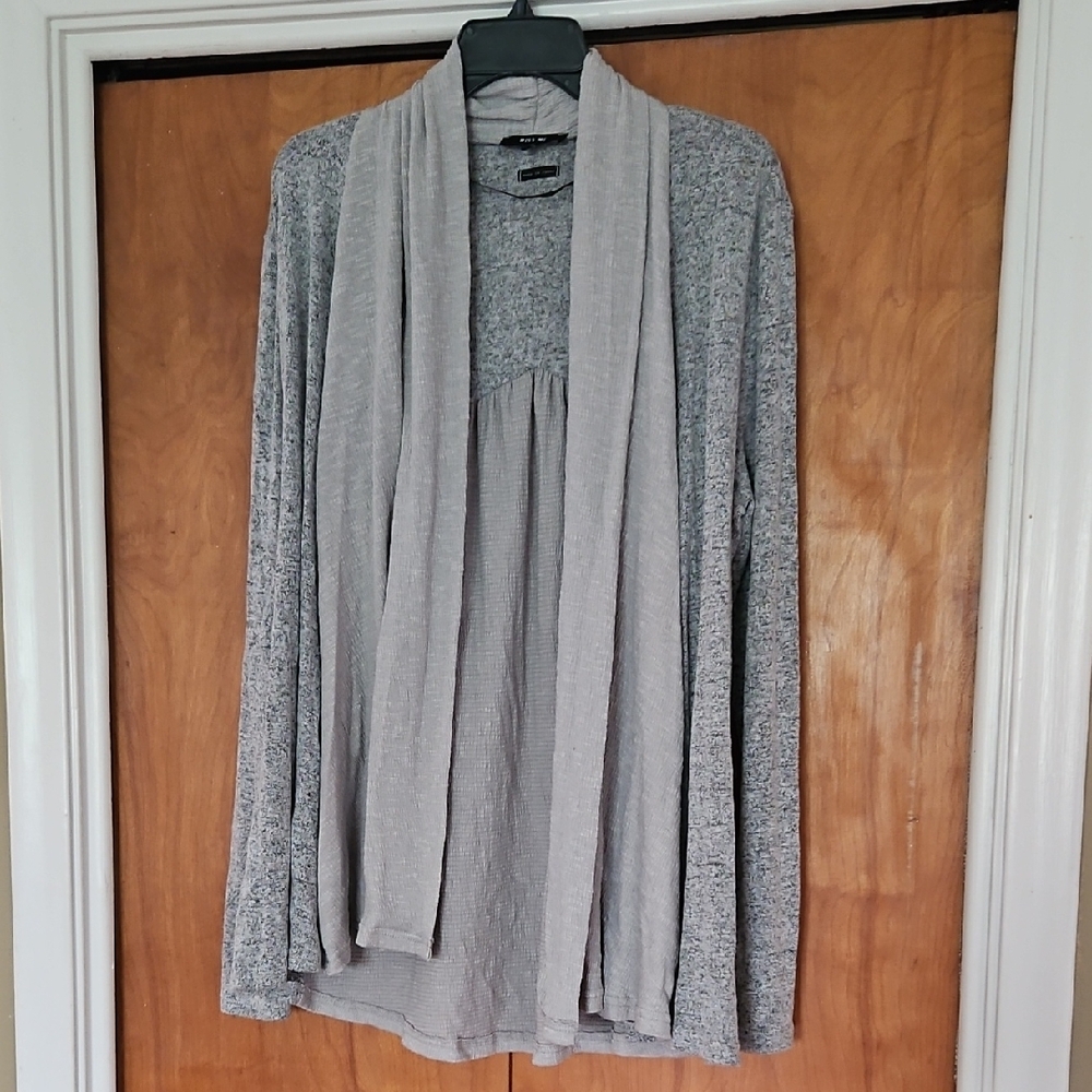 Miss Me Gray Cardigan Sweater with Draped Shawl Collar Large
